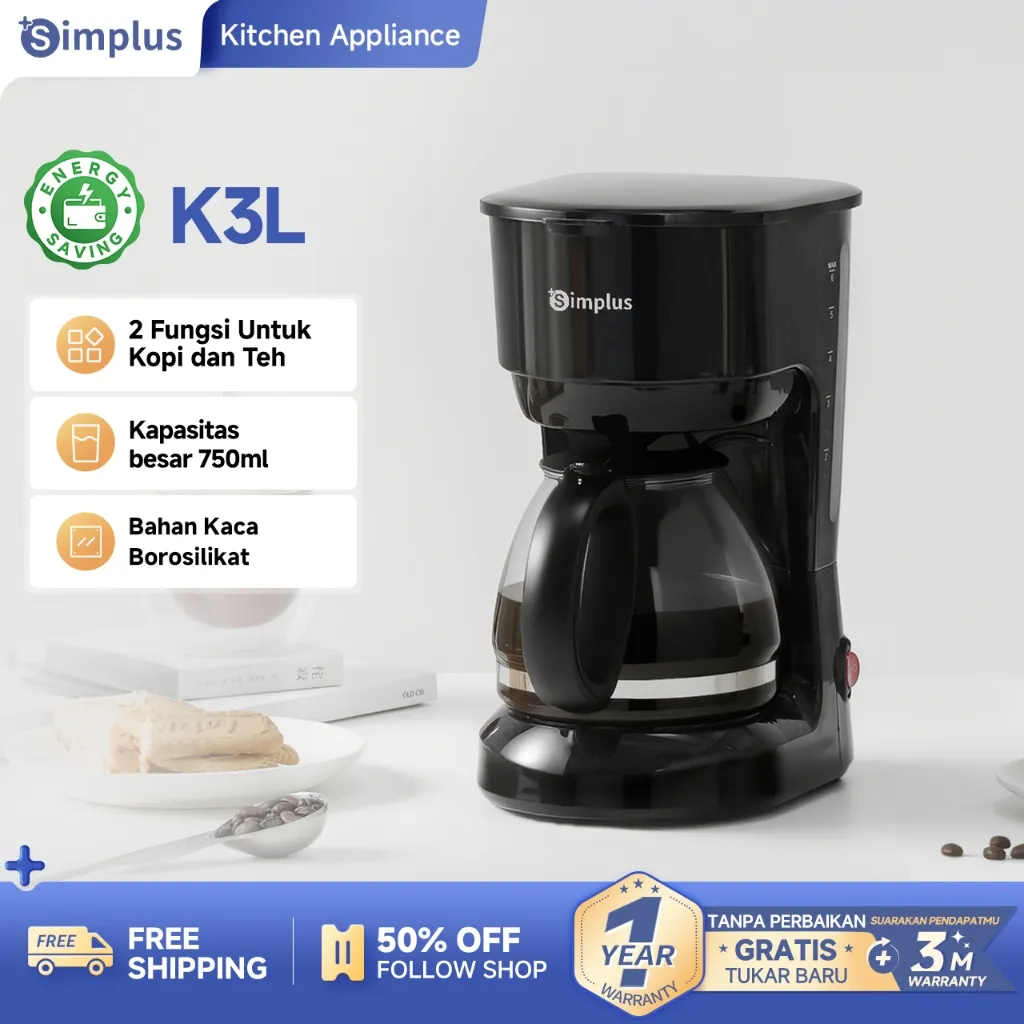 Simplus Coffee Maker Kapasitas Besar 750ml Mesin Kopi Tipe Drop Peralatan Rumah Tangga