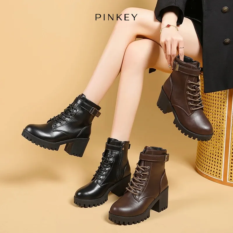 PINKEY P293 Sepatu Boots Wanita Hak Tinggi Wanita Hitam Fashion Premium Quality - Free Box Sepatu