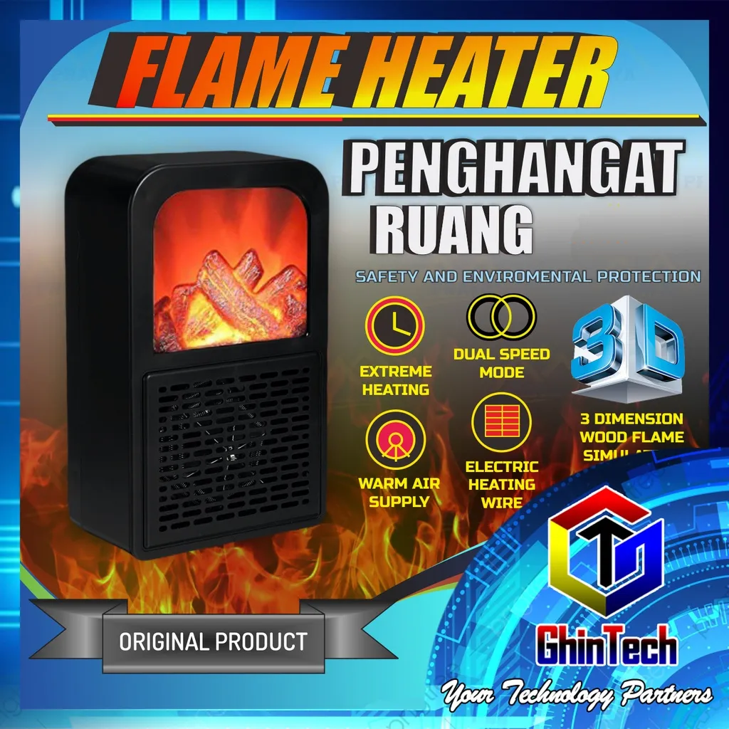 3D FLAME HEATER RUANGAN PORTABLE ALAT PEMANAS PENGHANGAT UDARA PANAS