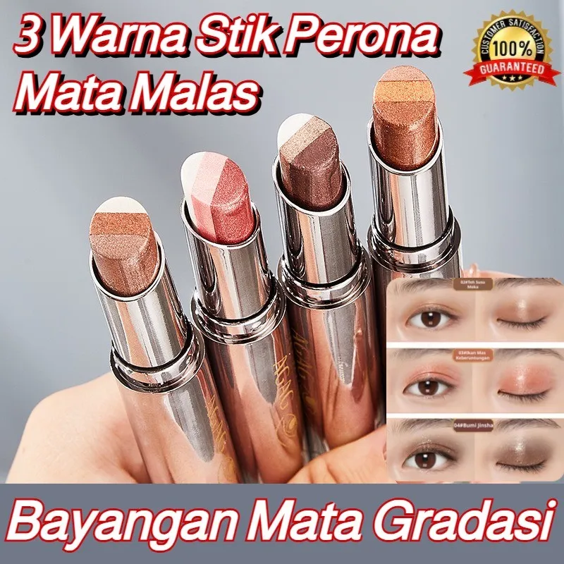 [Tahan Air Dan Tahan Keringat]  3in1 Gradient Eyeshadow Stick  / Stik Eyeshadow Tiga Warna/ Pensil Mata Warna Gradien Sekali Oles / Eyeshadow 3 Warna Dengan Pearl Shimmer / 4 Varian Kombinasi Warna Trendy