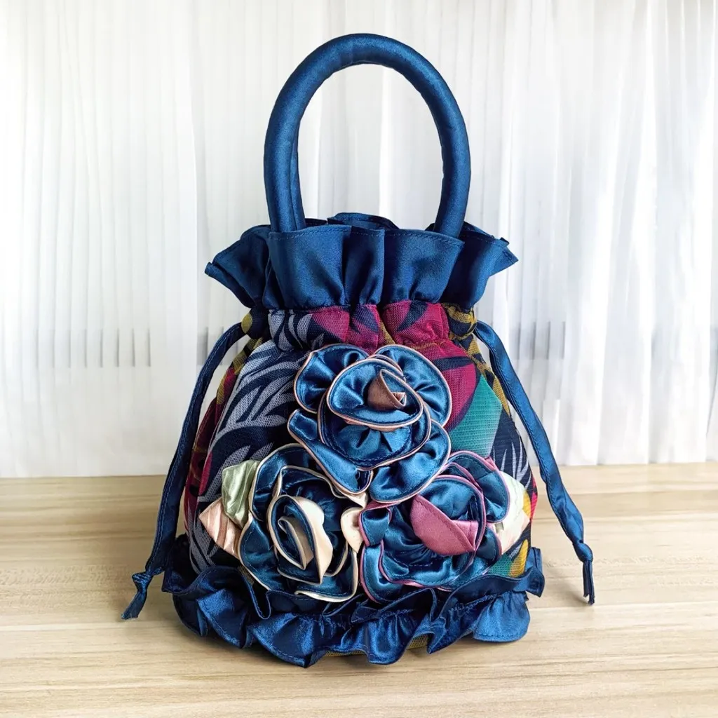 Phone Bag Lace Flower Bag Bucket Drawstring Cloth Bag Handbag Evening Bag Handmade Bag