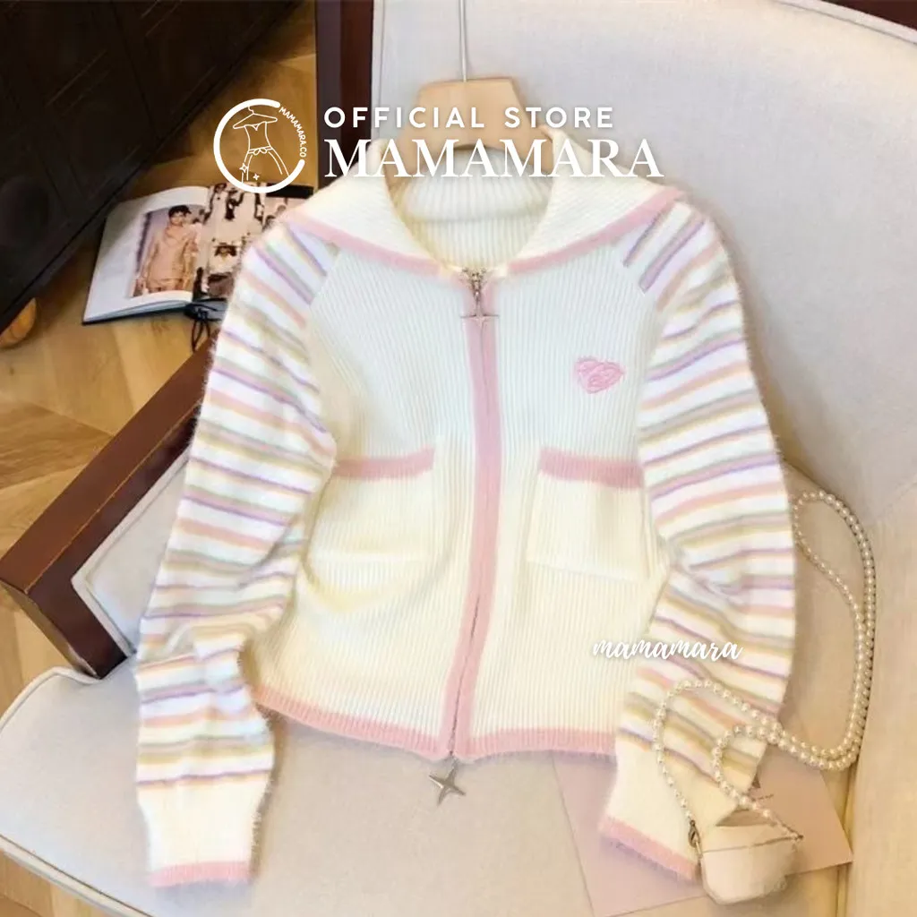 MAMAMARA - Cardigan Bulu Fuzzy Jaket Zipper Resleting Star Coquette Girly