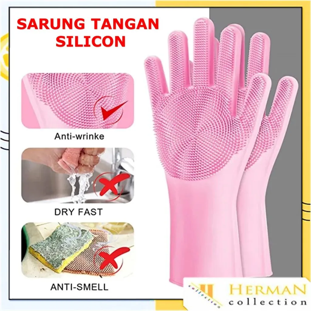 HC Sarung Tangan Cuci Piring Bahan Silicon Sarung Tangan Karet Serbaguna Tahan Panas Reusable Silicone Dishwashing Gloves
