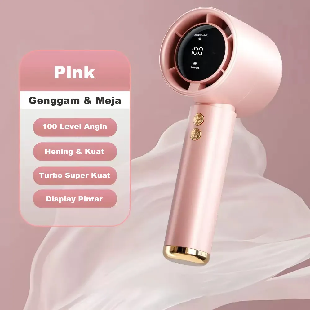 VEXIO N68 Digital Mini Handheld Fan Kipas Angin Portable Modern 100 Level Kecepatan Turbo Airflow Smart LED Display Baterai Tahan Lama Type C Fast Charging Senyap dan Ringkas