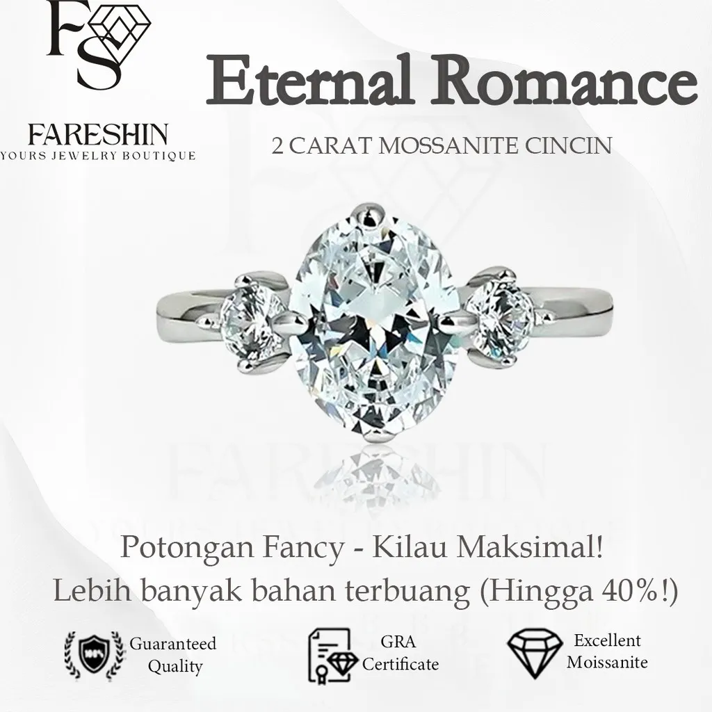 Fareshin_Cincin Wanita Moissanite Original Sertifikat GRA_Eternal Romance Ring 2.0 Carat