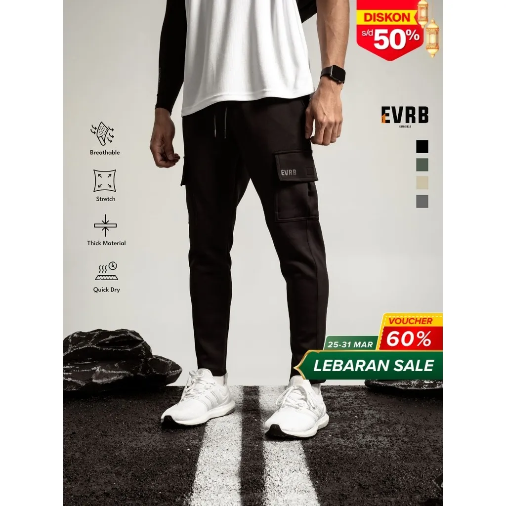 EVRB Celana Panjang Pria Joger Cargo M-XXL Training Pants Jogger Soft Scuba