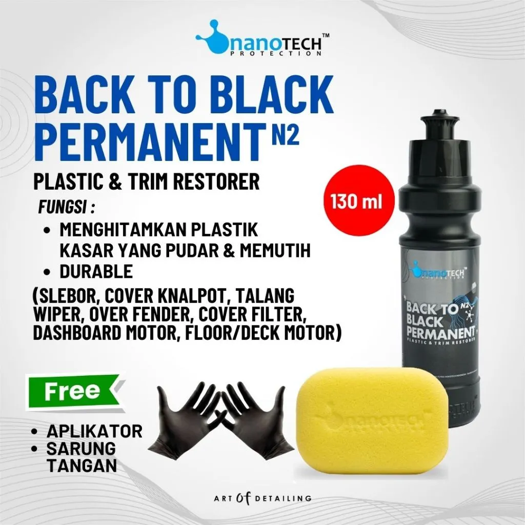 BACK to BLACK PERMANENT Plastic Trim Restorer - nanoTECH PROTECTION - Penghitam Body Plastik - Penghitam Plastik Kasar - Penghitam Dasboard - Penghitam Plastik Bertekstur - Penghitam Cover Knalpot Mesin Grill - Restorasi Plastik Kasar Motor dan Mobil