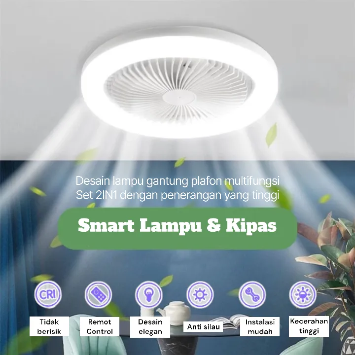 Smart Lampu Dan Kipas LED 2IN1 Lampu Gantung Plafon Set Kipas Lampu Smart Fan E27 30Watt Lampu Gantung Multifungsi Lampu Kamar Lampu Ruang Tamu
