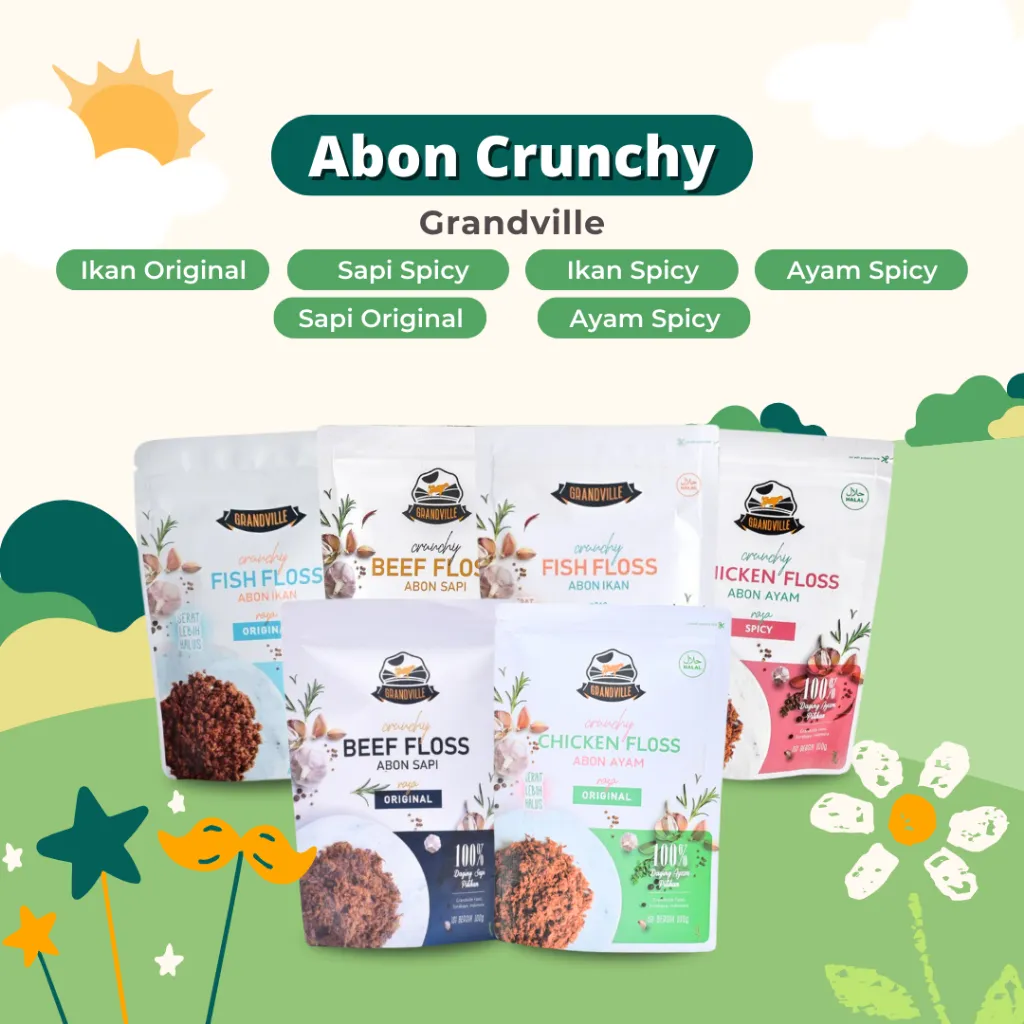 Grandville Abon Sapi Ayam Crunchy – Abon Anak Non MSG Halal MPASI - Snack Anak Makanan MPASI Anak