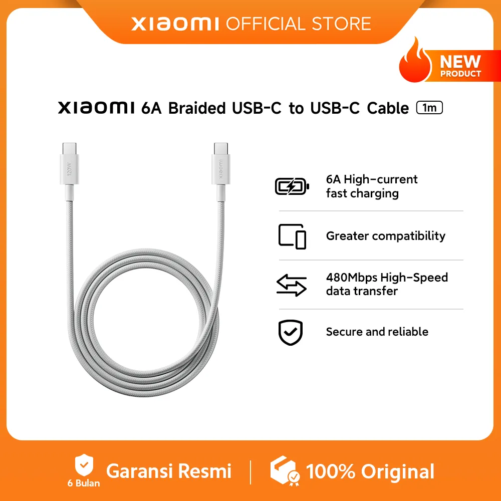 Xiaomi 6A Braided USB-C to USB-C Cable | 6A High-current fast charging | Greater compatibility | 480Mbps High-Speed data transfer | Secure and reliable [Official Store]