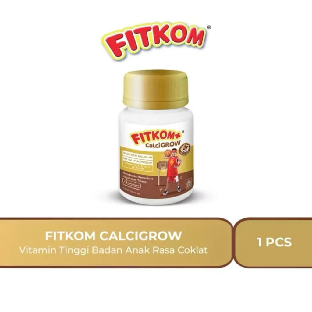 FITKOM Calcigrow Tablet Hisap Suplemen Kesehatan Tulang Anak Rasa Coklat Isi 21 Tablet - Vitamin K2 + Magnesium & Vitamin B Kompleks