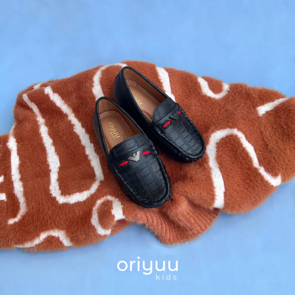 Mini Gentleman - Antique - Oriyuu Kids - Sepatu Pantofel Anak Laki Formal Pesta Slip On Kulit Hitam