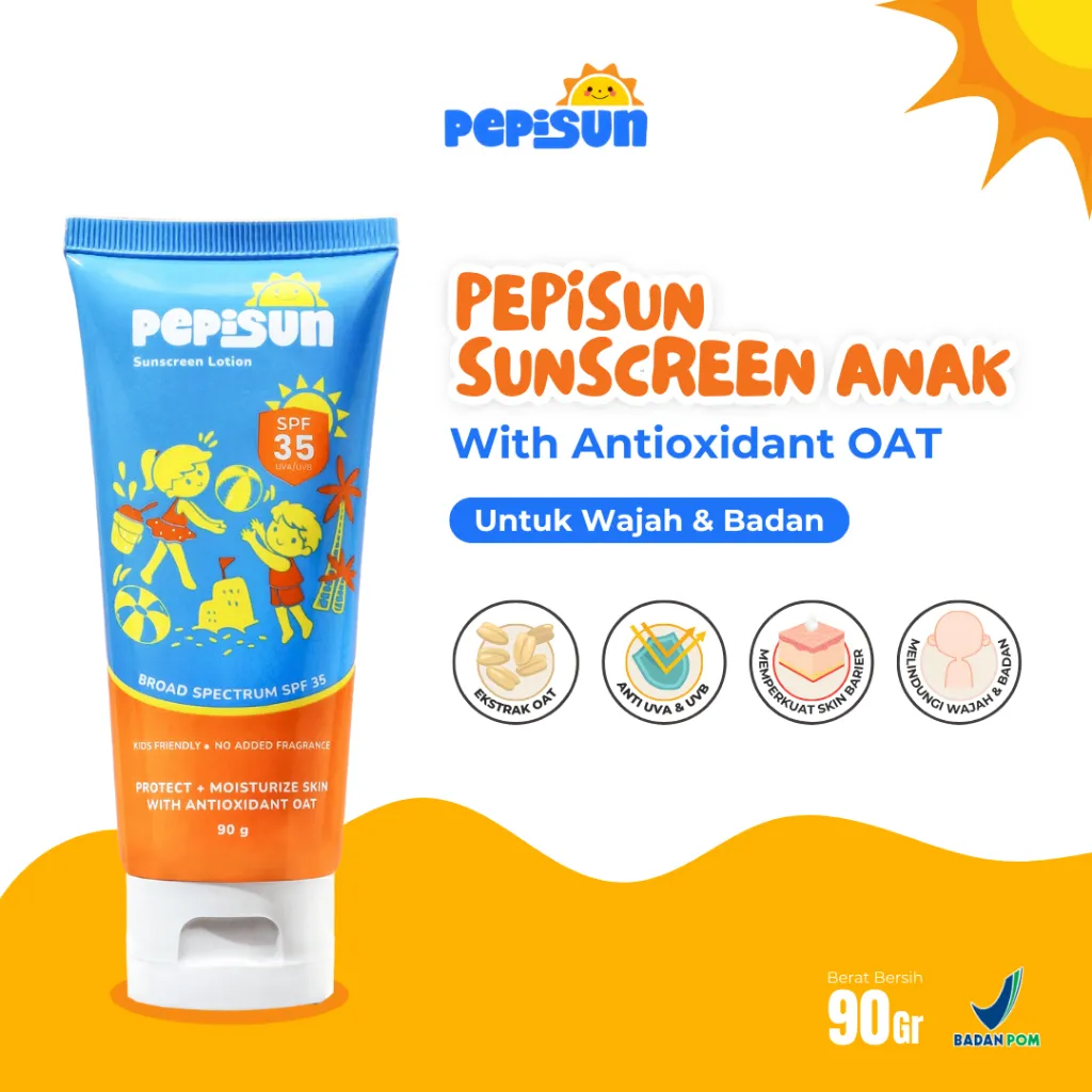 Pepisun Sunscreen Lotion Anak SPF 35 90gr  - Sunblock with Antioxidant Oat Melembabkan dan Melindungi
