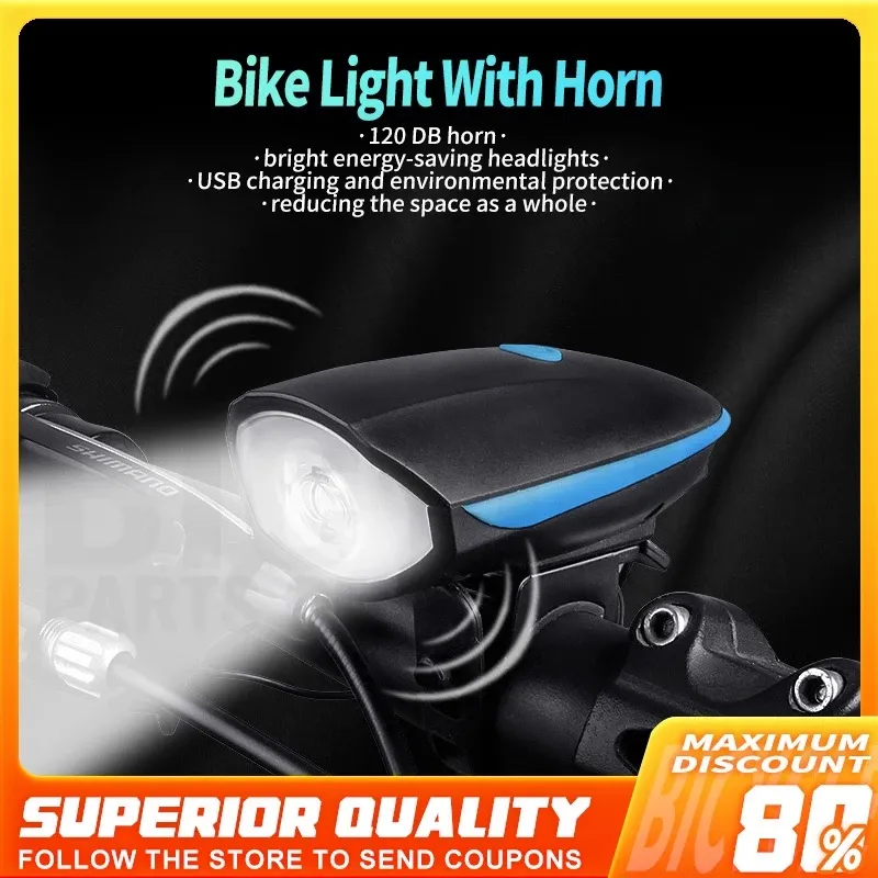 Lampu Sepeda dengan Klakson Tahan Air dan Tahan Hujan Sepeda / Sepeda Gunung Ringan / Lampu Depan Sepeda Senter Kuat Senter USB Lampu Klakson Isi Ulang Peralatan Berkendara Malam