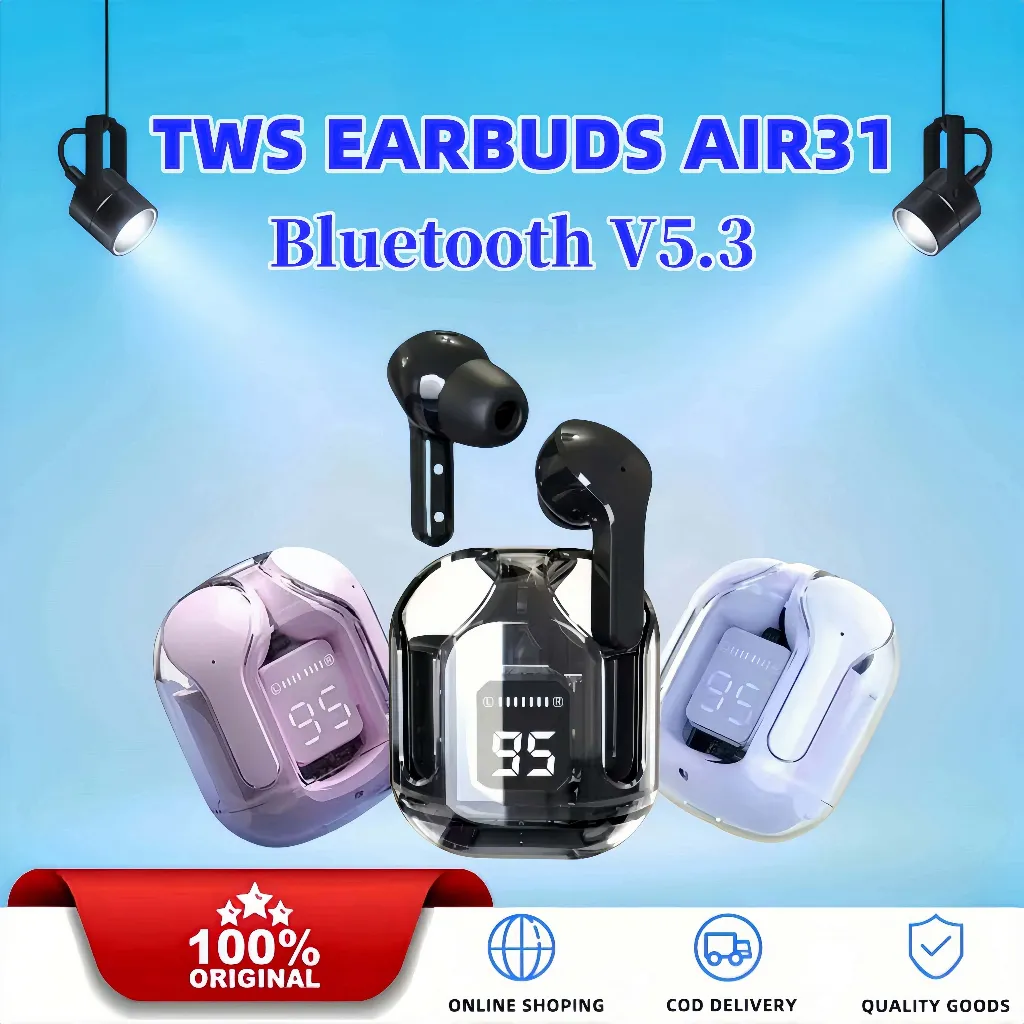 Headphone Air31 Tws Bluetooth v5.3 In-Ear Earbuds In-Ear Headphone Bluetooth Tembus Peredam Bising Headphone HI-FI LED Tampilan Digital
