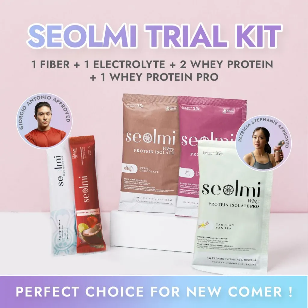 Seolmi Trial Kit Electrolyte+ , Fiber Drink and Isolate Protein | 1 Sachet Electrolyte+ | 1 Sachet Whey Chocolate dan Strawberry | 1 Sachet Fiber Drink