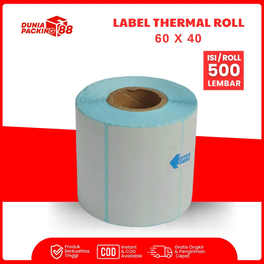 Label Thermal Roll 60x40 mm Isi 500 pcs Hasil Print Jernih Hemat Anti Air dan Anti Minyak
