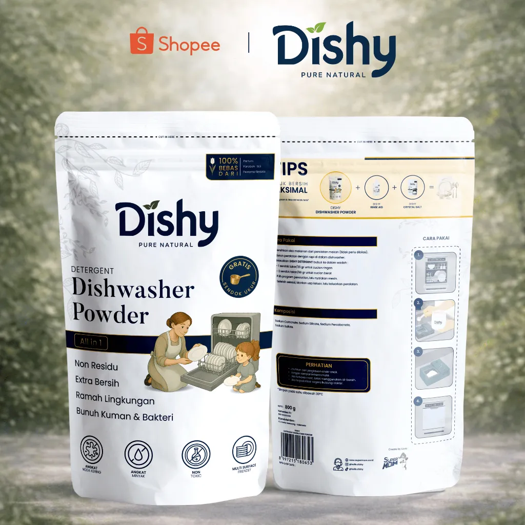 Dishy Pure Natural Dishwasher Powder – Detergen Mesin Cuci Piring Otomatis, Aman & Ramah Lingkungan