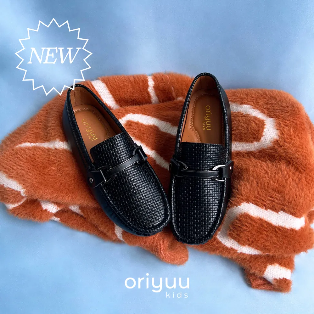 Mini Gentleman - Adrian - Oriyuu Kids - Sepatu Pantofel Anak Laki Formal Pesta Slip On Kulit Hitam