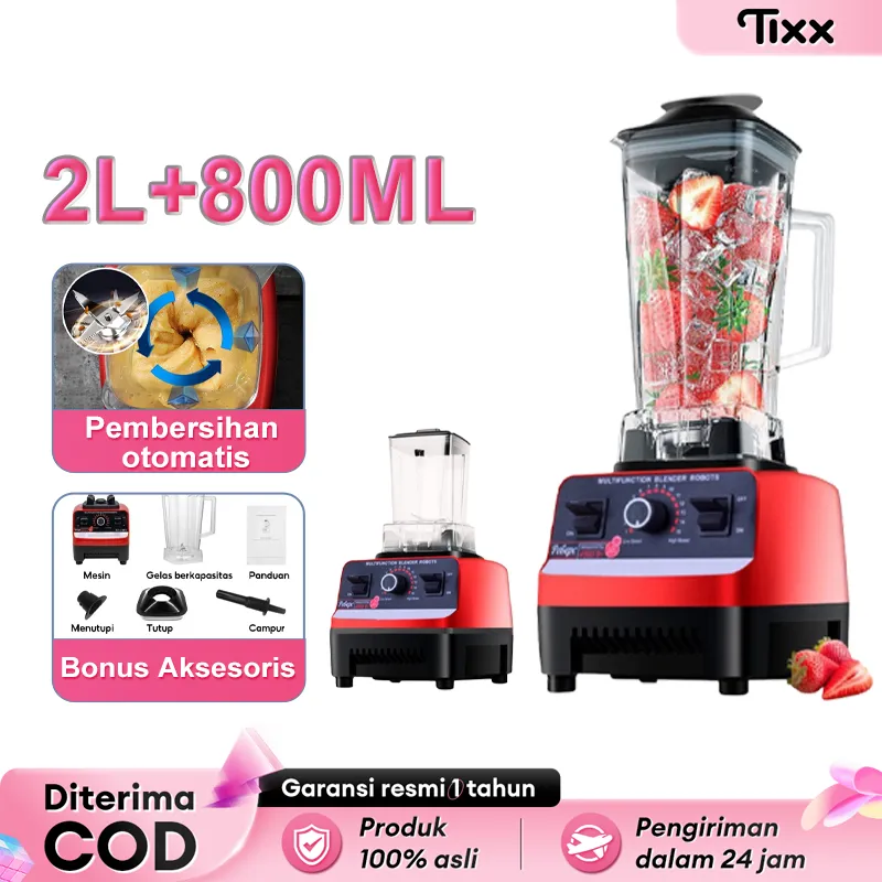 TIXX Blender Double Cup 2L+800M 450W Multifungsi Sayuran Jus Biji-bijian Menggiling Smoothie Milkshake