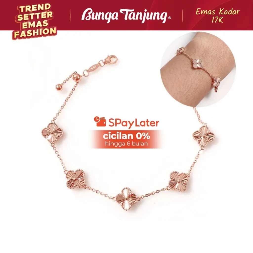 GELANG SERUT CLOVER ARSIR BUNGA - EMAS 17K - BUNGA TANJUNG GOLD