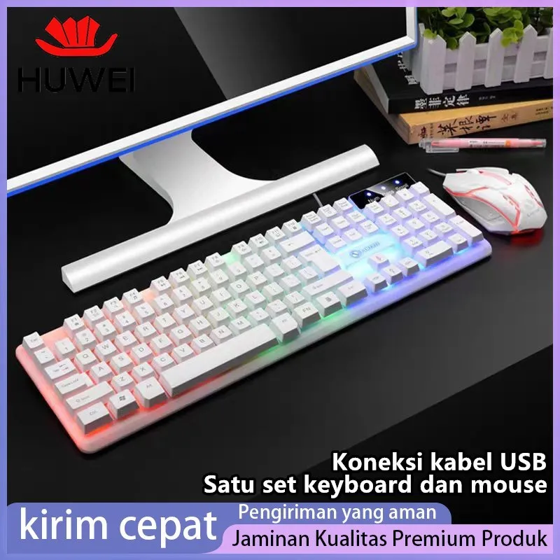 HUWEI keyboard komputer Kombo Keyboard dan Mouse Gaming Keyboard dan Mouse Nirkabel dengan Lampu RGB Cahaya / Termasuk Mouse dan Keyboard - Keyboard Mekanikal