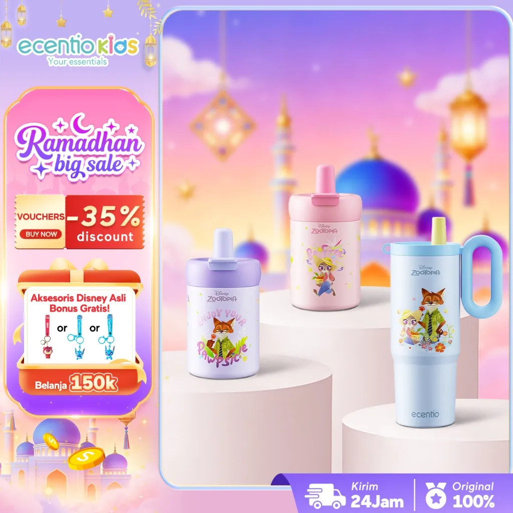 ecentio Zootopia tumbler stainless 316 Disney Co-brand 750ml / 500ml tahan panas dingin 24 jam botol minum lucu aesthetic portable termos air panas botol minum anak botol minum anak perempuan tumble