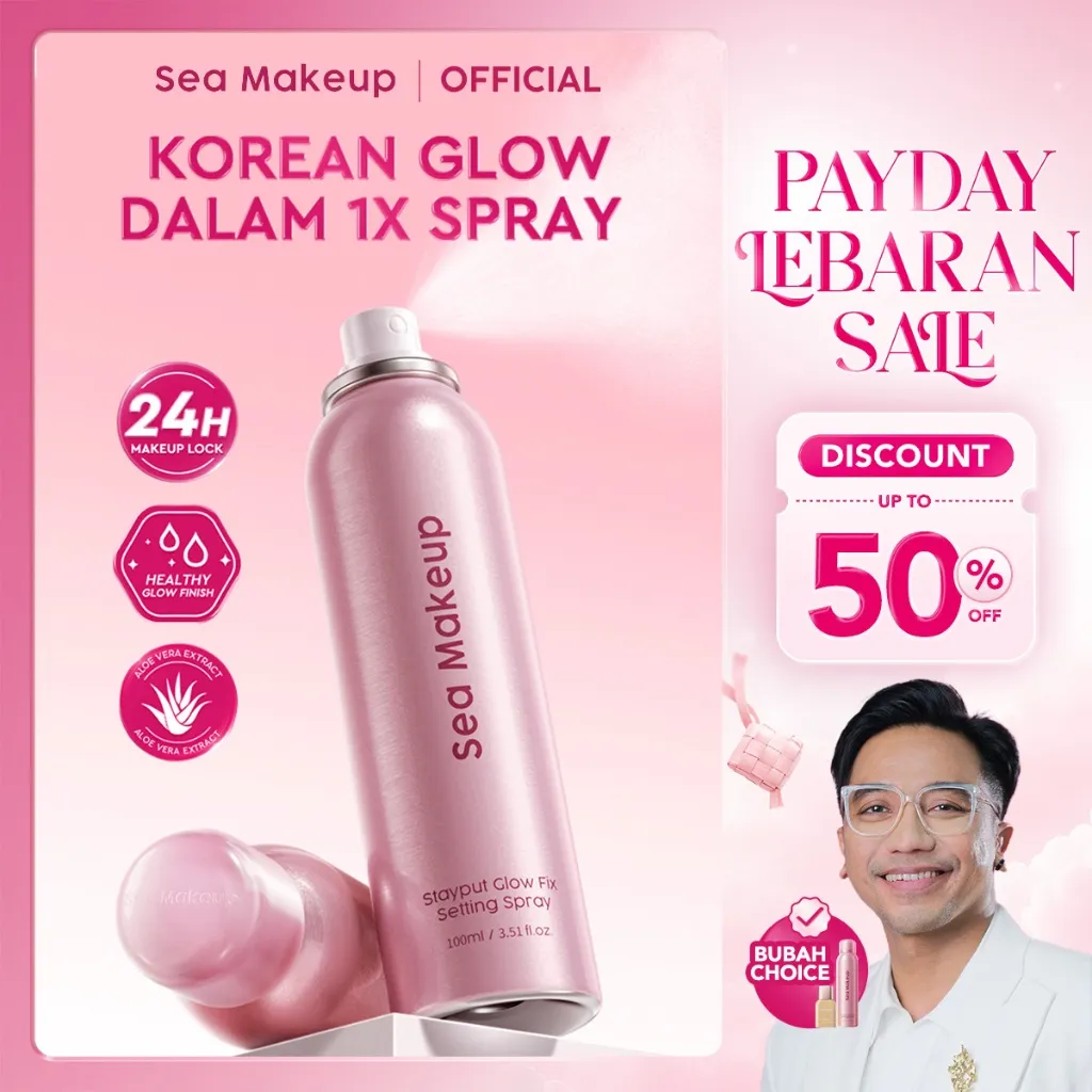 [FREE GIFT] Sea Makeup Stayput Glow Fix Setting Spray - Longlasting Makeup 24 Jam Continuous Glowing Korean Glass Skin with Aloe Vera Extract Finish Fine Mist Spray Primer Makeup Kosmetik Wajah Tahan Lama