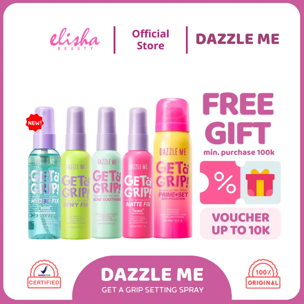 [NEW LAUNCH] DAZZLE ME Get a Grip! Makeup Setting Spray Hydro Fix | Smiley World Edition Aerosol | Setting Spray Prime+Set Anti-Pollution | Dewy | Matte | Acne |