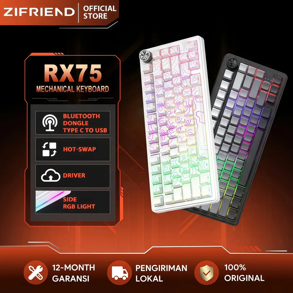 ZIFRIEND RX75 PRO Wireless Keyboard 5PIN Hotswap Gaming Mechanical Keyboard 75% Layout with Driver