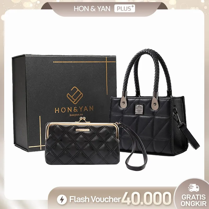 HONYAN PLUS Tas Wanita Caroline Gift Set Tas Selempang Wanita Slingbag Wanita Gift Set 2In1 Premium
