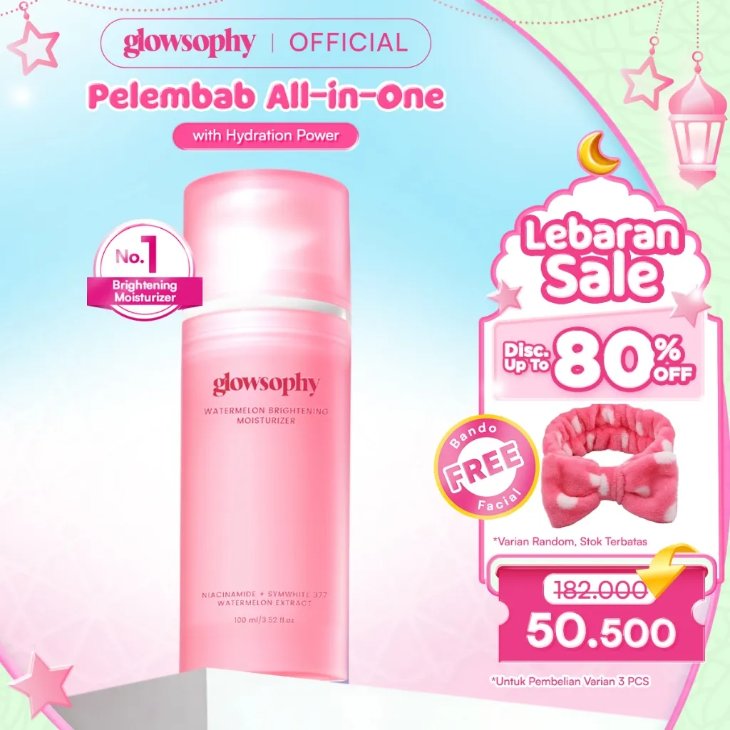 Glowsophy Watermelon Brightening Moisturizer Gel 100ml - Pelembab Wajah Ringan Mencerahkan Kulit dan Meratakan Warna Kulit Kusam Krim Siang dan Malam Perawatan Kulit Ekstrak Watermelon Pelembab Esensi Wajah Perawatan Kulit Pembersih