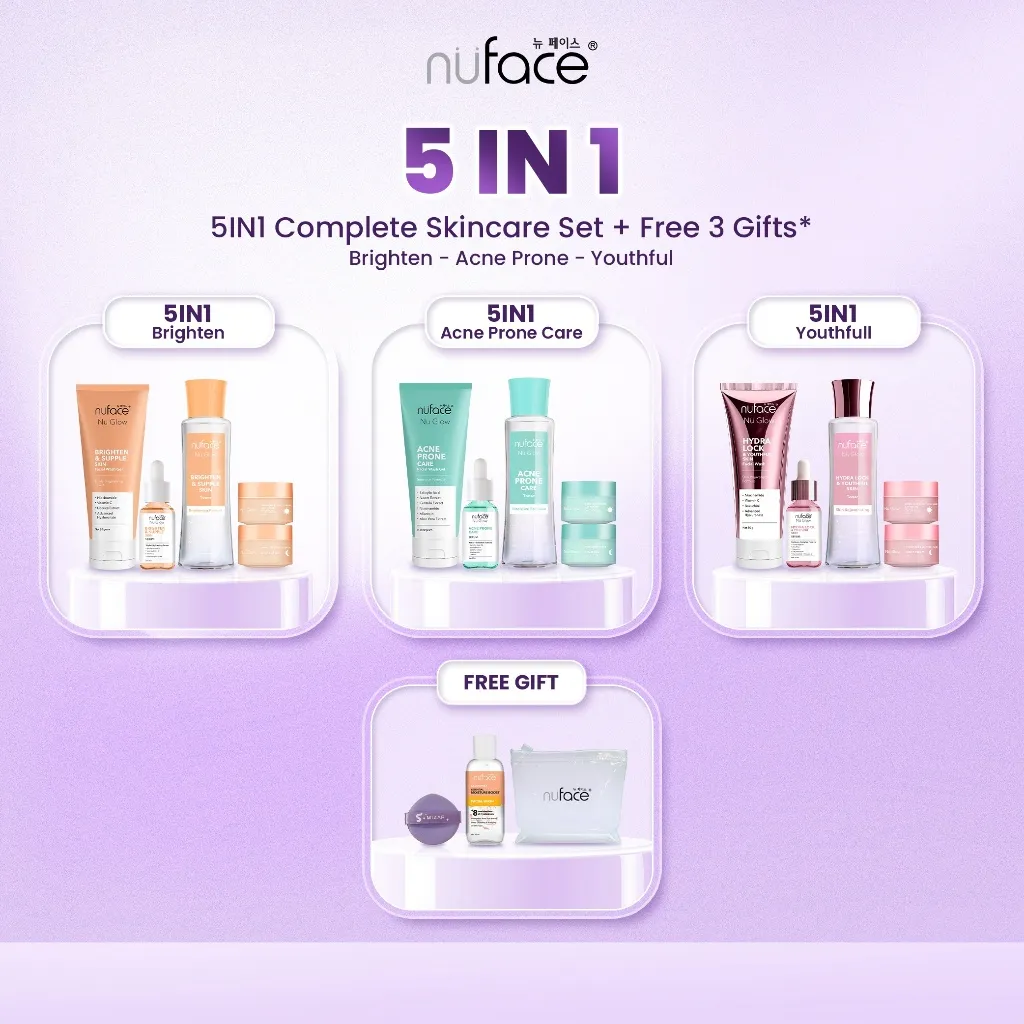 [5IN1] Nuface Skincare Paket Perawatan Mencerahkan Wajah/Jerawat/Anti Penuaan/Brightening/Acne/Anti Aging/Skincare Mencerahkan/Skincare Jerawat/Skincare Penuaan Dini/Skincare Murah Glowing/Skincare Murah BPOM/Paket Skincare/Skincare Basic