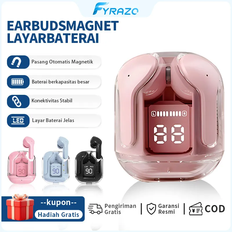 HK3 Earphone Bluetooth Nirkabel Transparan Layar Sentuh Cerdas LED Daya Latensi Rendah Stereo Bilateral Semi-in-ear IPX4 Tahan Air