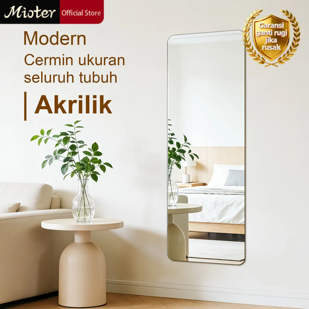 Mioter (Upgrade Tebal) Cermin Akrilik Anti Pecah & Lentur Tempel Dinding Dekorasi Kamar Mandi Kamar Tidur Wallpaper Mirror Satu Arah 120x40cm Stiker Aesthetic Premium 100% Garansi Oval Hidup