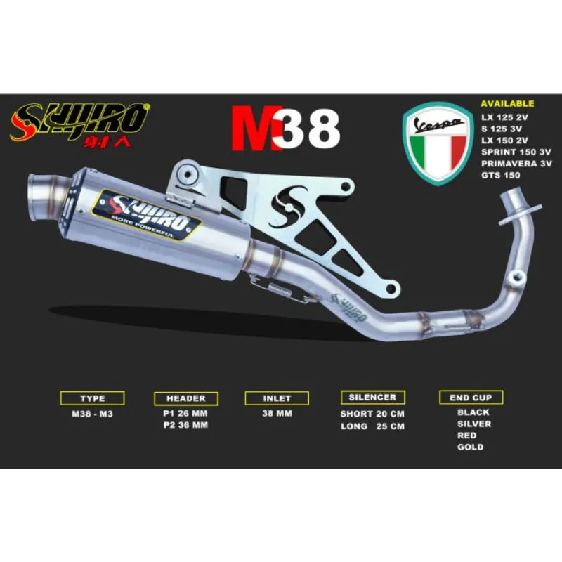 Knalpot Vespa Matic 150 Sprint Primavera Iget type M38-M3 Shijiro Racing Original
