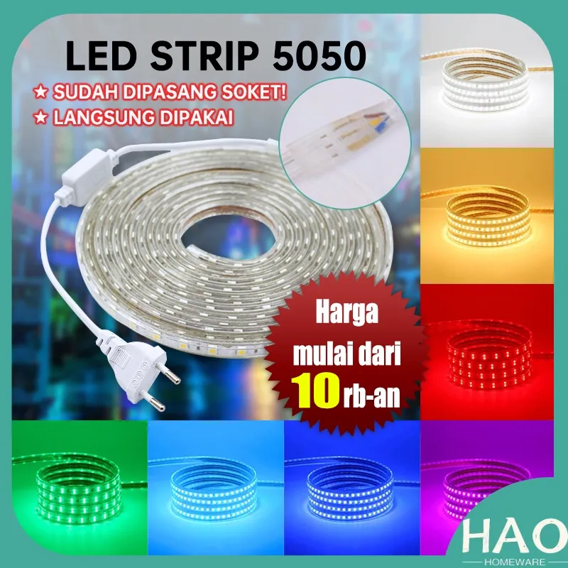 (Sudah Termasuk SOKET) LAMPU LED STRIP 5050 SMD PER METER LED STRIP 5050 SMD / PAKET LAMPU LED STRIP LENGKAP TINGGAL COLOK