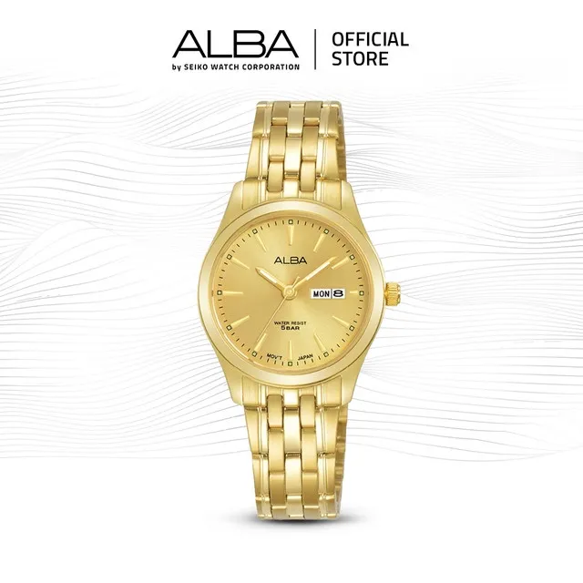 Alba Jam Tangan Wanita AN8082 / AN8082X1 Quartz Gold Dial Stainless Steel Strap Watch