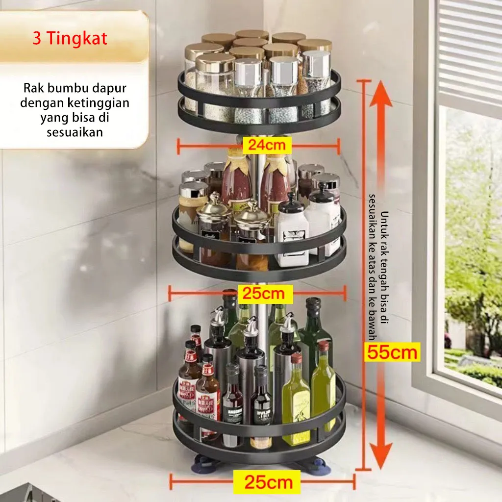 ZEN - Rak Bumbu Berputar 360 Derajat Rak Bumbu Dapur Rak Dapur Serbaguna Stainless Rotate Kitchen Set
