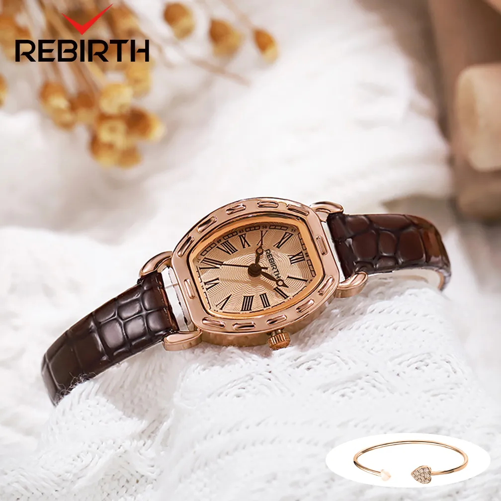 REBIRTH Jam Tangan Wanita Anti Air Kuarsa Antik Kasual Tali Kulit Jam Tangan Cewek Original