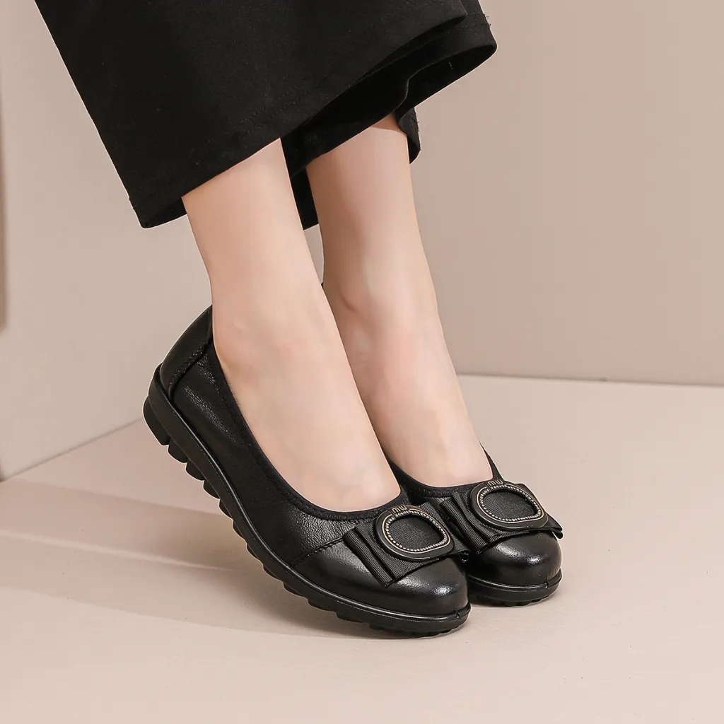 LURAD Sepatu Flatshoes Wanita YJ1801 Kulit Sintetis Sepatu Slip On Waita Sol Empuk Terbaru 2025