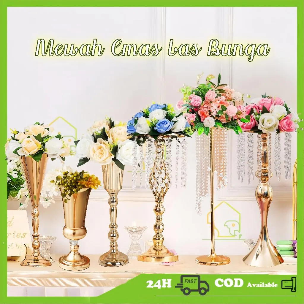 Vas Standing Kristal Manik-manik Vas Bunga Sultan Centerpiece untuk Hiasan Rumah Kamar Cafe Dekorasi Meja & Dekorasi Hotel Pesta Pernikahan