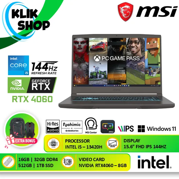 Laptop Gaming MSI Thin 15 B13VF i5 13420H 16/512GB RTX4060 8GB 144Hz Cosmos Grey