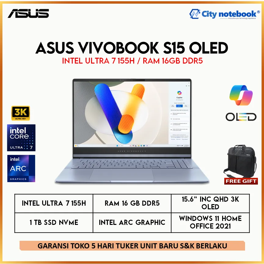 Asus Vivobook S15 OLED S5506MA Ultra 7-155H 16GB 1TB W11 15.6" QHD 3K 120HZ