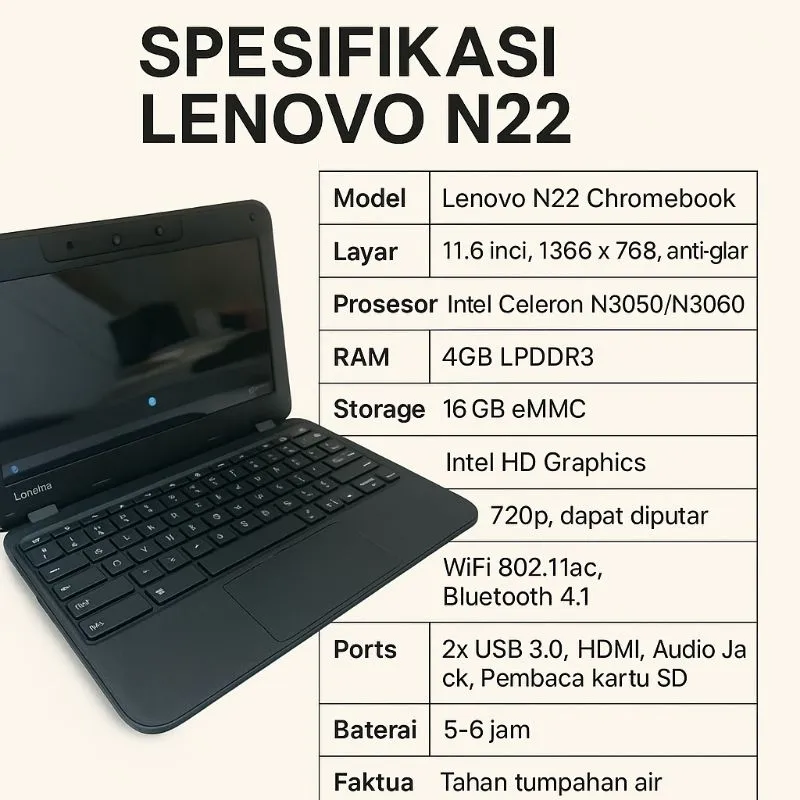 Laptop Chromebook Lenovo N22/N23 Ram 4Gb OS Chrome