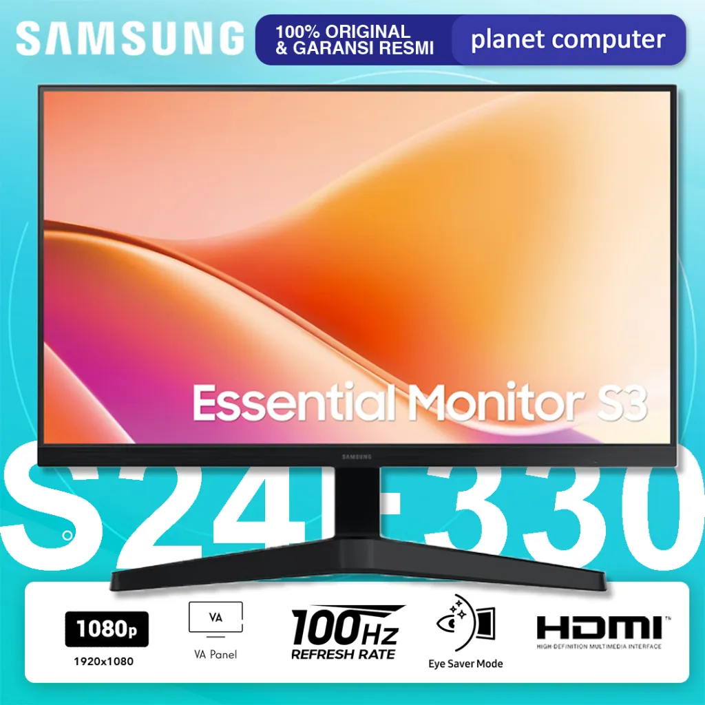 Samsung LS24F330 Monitor LED  S24F330 24" VA 1080p FHD 100Hz HDMI VGA Vesa 100x100mm Eye Saver Mode Flicker Free Image Size Windows11 Certification
