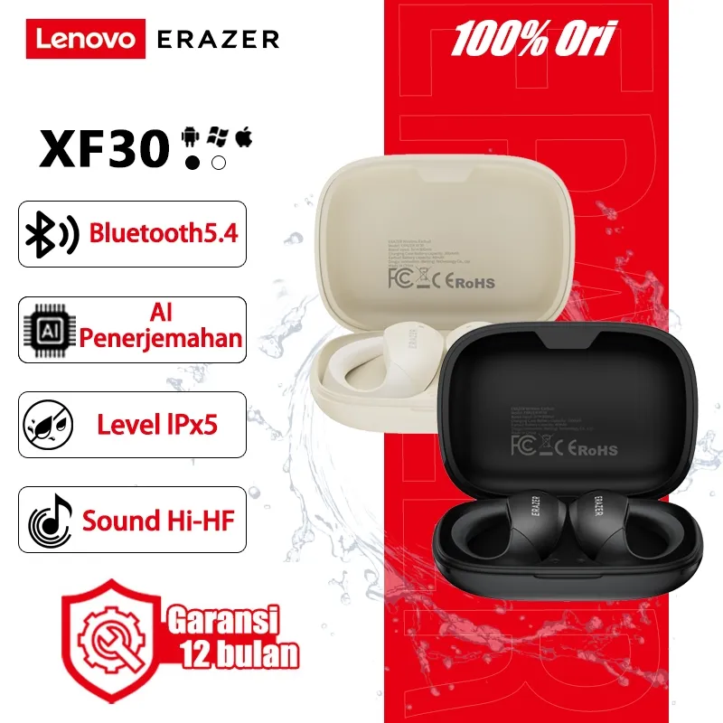 Lenovo ERAZER XF30 AI Bluetooth Earphone HTCNE39 TWS Smart Open-Ear Wireless Headset  HD Audio Deep Bass Noise Cancelling Low Delay IPX5 HiFi