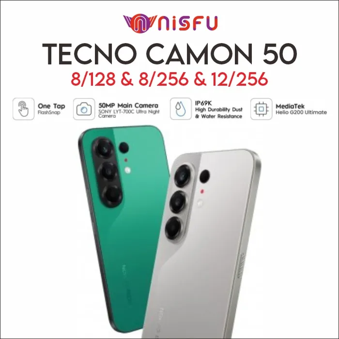 TECNO CAMON 50 NFC | 8GB / 128GB | 8GB / 256GB | 12GB / 256GB | HELIO G200 | 50 MP SONY LYT-700C ULTRA NIGHT CAMER | GARANSI RESMI TAM / TECNO INDONESIA