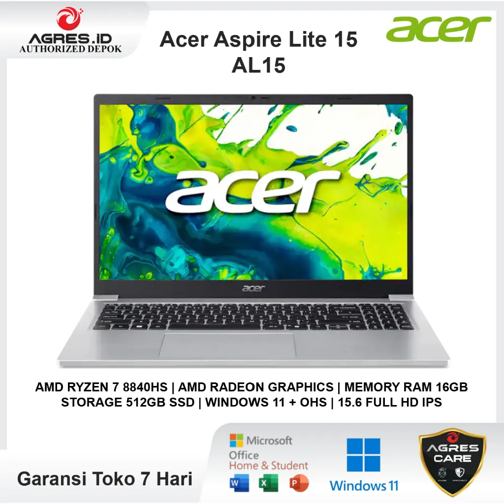Laptop Acer Aspire Lite 15 AL15 Ryzen 7 8840HS 16GB 512GB Win 11 OHS M365B 15.0 Full HD IPS