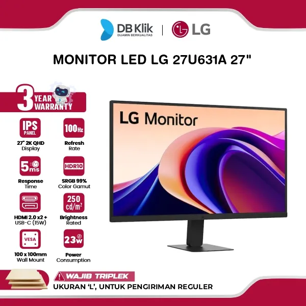 LG 27U631A Monitor LED 27" IPS 2K QHD 100Hz 5ms Dynamic Action Sync HDR10 HDMI USB-C